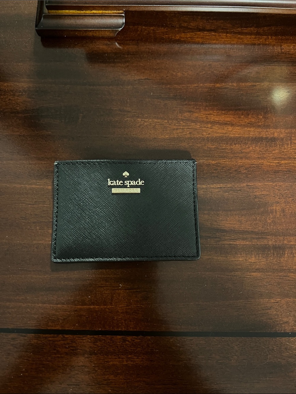 kate spade Black Saffiano Leather Card Holder with Gold Logo